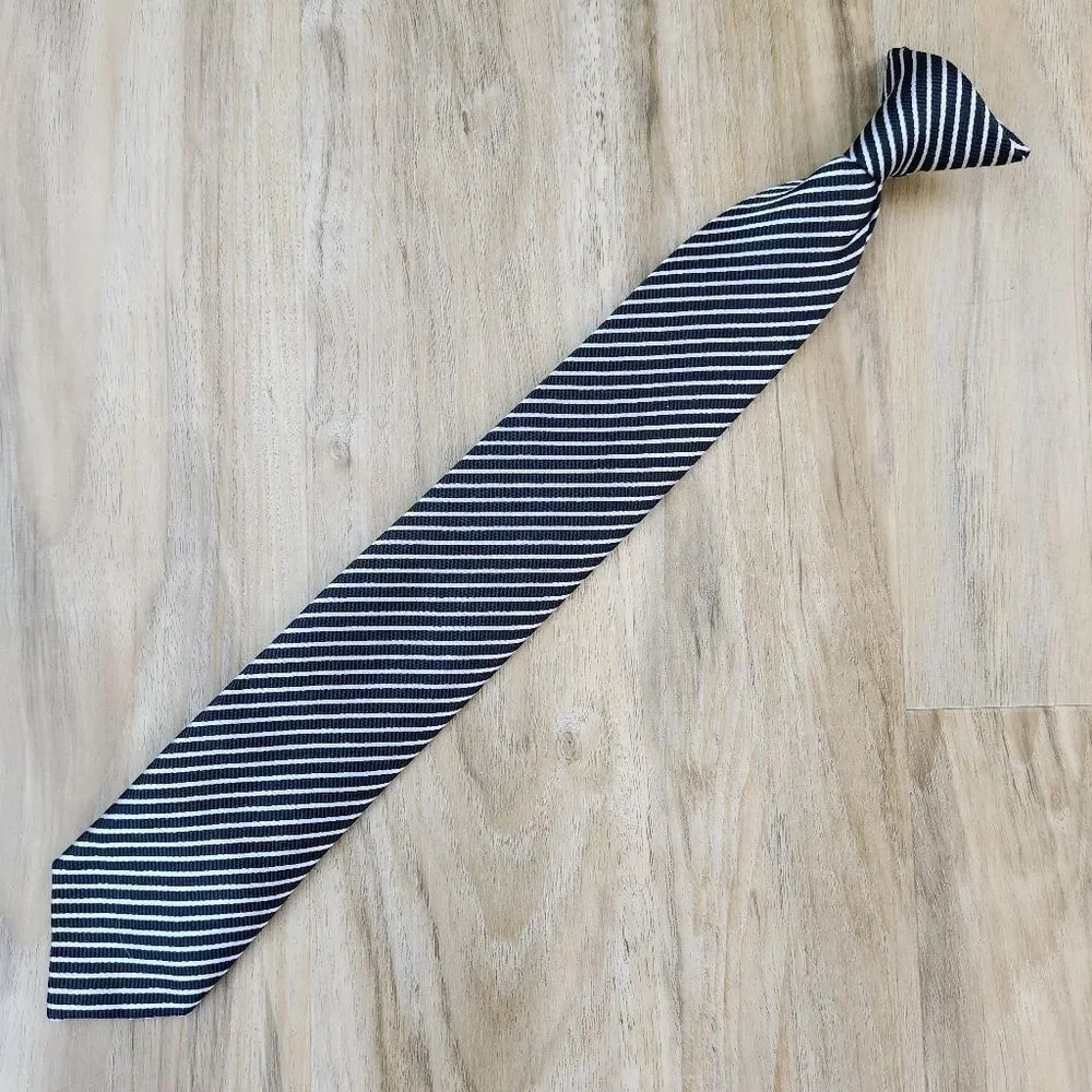 💜Black Striped Pre-Tied Clip-on Tie Youth Large 12/14